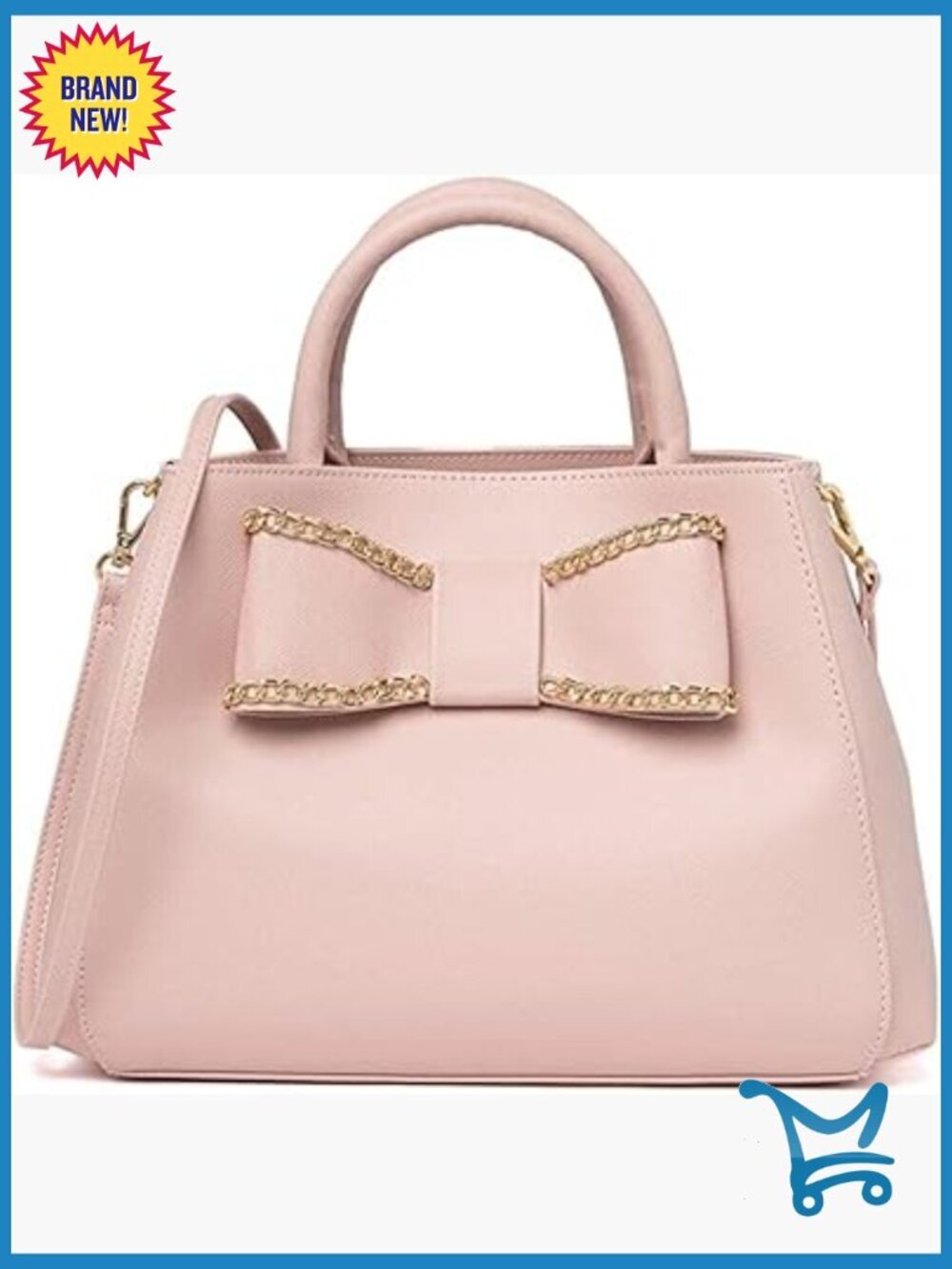 Triple Compartment Faux Leather Satchel with Bow Chain Detail